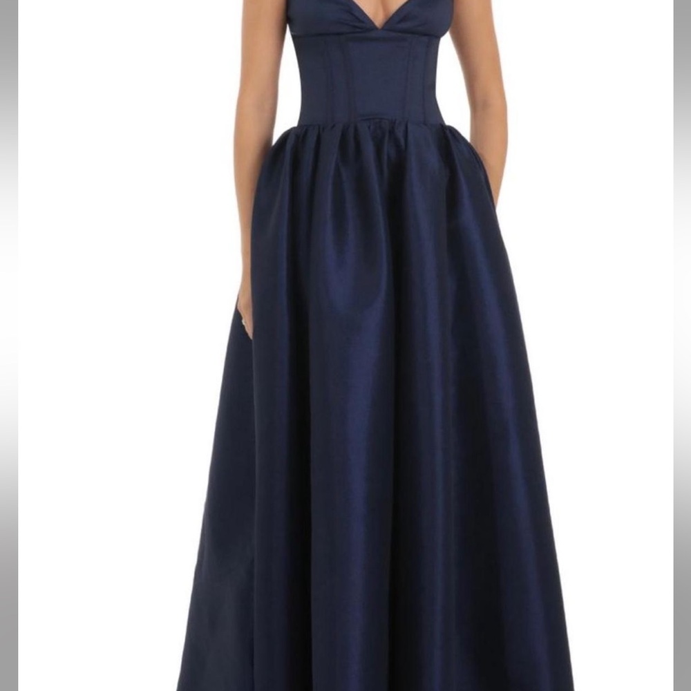 Lucy in the Sky Blue Pleated V-Neck Gown